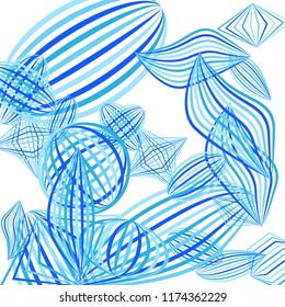 Falling geometric figures. Abstract background with color striped figures for poster or mobile application. Background with falling color striped geometric figures for your design. Vector texture.