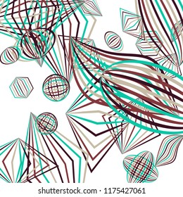Falling geometric figures. Abstract background with color striped figures for poster or mobile application. Background with falling color striped geometric figures for your design. Vector texture.
