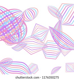 Falling geometric figures. Abstract background with color striped figures for card or poster. Background with falling color striped geometric figures for your design. Vector texture.