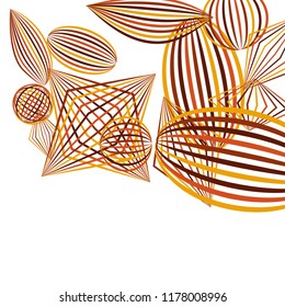 Falling geometric figures. Abstract background with color striped figures for card or poster. Background with falling color striped geometric figures for your design. Vector texture.