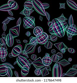 Falling geometric figures. Abstract background with color striped figures for poster or mobile application. Background with falling colorful geometric figures for your design. Vector texture.
