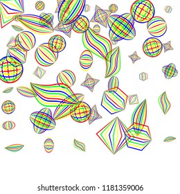 Falling geometric figures. Abstract background with color striped figures for card or poster. Background with falling color striped geometric figures for your design. Vector texture.