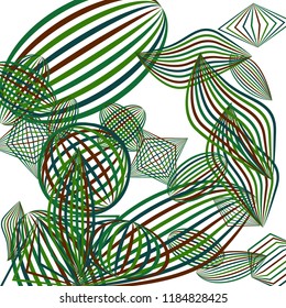 Falling geometric figures. Abstract background with color striped figures for banner or print. Background with falling color striped geometric figures for your design. Vector texture.