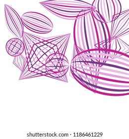 Falling geometric figures. Abstract background with color striped figures for banner or print. Background with falling color striped geometric figures for your design. Vector texture.