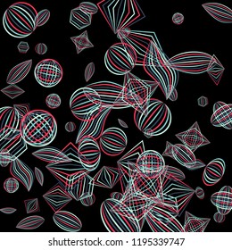 Falling geometric figures. Abstract background with color striped figures for print or banner. Background with falling colorful geometric figures for your design. Vector texture.