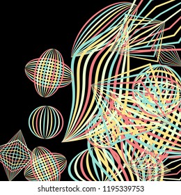 Falling geometric figures. Abstract background with color striped figures for mobile application or print. Background with falling colorful geometric figures for your design. Vector texture.