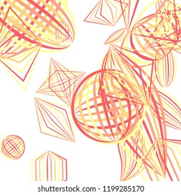 Falling geometric figures. Abstract background with color striped figures for card or poster. Background with falling color striped geometric figures for your design. Vector texture.