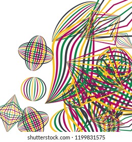 Falling geometric figures. Abstract background with color striped figures for card or poster. Background with falling color striped geometric figures for your design. Vector texture.