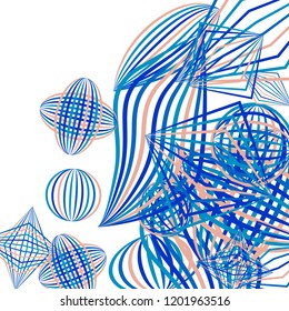 Falling geometric figures. Abstract background with color striped figures for mobile application or banner. Background with falling color striped geometric figures for your design. Vector texture.