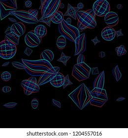 Falling geometric figures. Abstract background with color striped figures for card or poster. Background with falling colorful geometric figures for your design. Vector texture.
