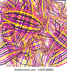 Falling geometric figures. Abstract background with color striped figures for card or poster. Background with falling colorful geometric figures for your design. Vector texture.