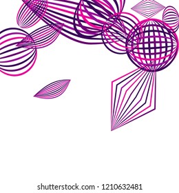 Falling geometric figures. Abstract background with color striped figures for card or poster. Background with falling color striped geometric figures for your design. Vector texture.