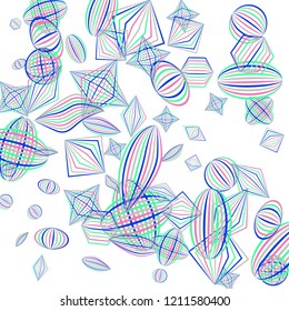 Falling geometric figures. Abstract background with color striped figures for mobile application or banner. Background with falling color striped geometric figures for your design. Vector texture.