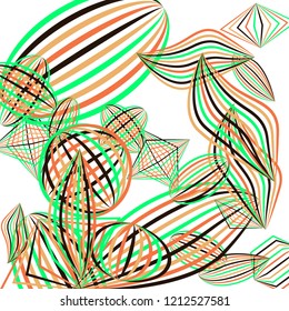 Falling geometric figures. Abstract background with color striped figures for banner or print. Background with falling color striped geometric figures for your design. Vector texture.