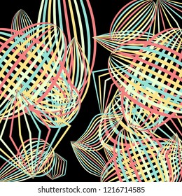 Falling geometric figures. Abstract background with color striped figures for poster or mobile application. Background with falling colorful geometric figures for your design. Vector texture.