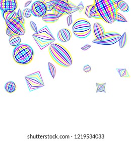 Falling geometric figures. Abstract background with color striped figures for card or poster. Background with falling color striped geometric figures for your design. Vector texture.