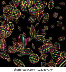 Falling geometric figures. Abstract background with color striped figures for card or poster. Background with falling colorful geometric figures for your design. Vector texture.