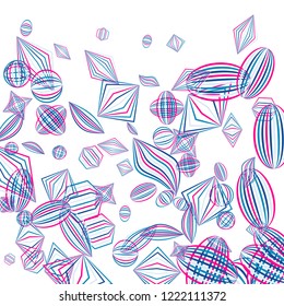 Falling geometric figures. Abstract background with color striped figures for mobile application or banner. Background with falling color striped geometric figures for your design. Vector texture.