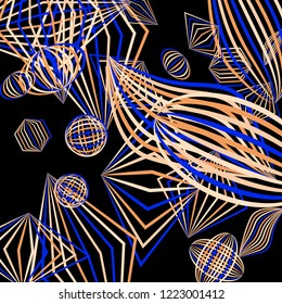 Falling geometric figures. Abstract background with color striped figures for mobile application or print. Background with falling colorful geometric figures for your design. Vector texture.