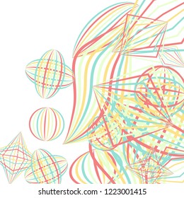 Falling geometric figures. Abstract background with color striped figures for poster or mobile application. Background with falling color striped geometric figures for your design. Vector texture.