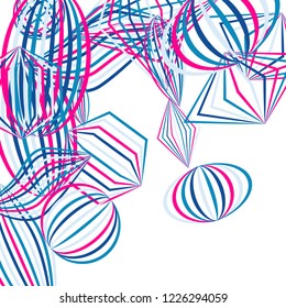 Falling geometric figures. Abstract background with color striped figures for poster or mobile application. Background with falling color striped geometric figures for your design. Vector texture.