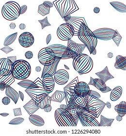Falling geometric figures. Abstract background with color striped figures for banner or print. Background with falling color striped geometric figures for your design. Vector texture.