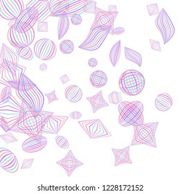 Falling geometric figures. Abstract background with color striped figures for banner or print. Background with falling color striped geometric figures for your design. Vector texture.