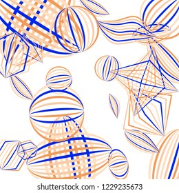 Falling geometric figures. Abstract background with color striped figures for poster or mobile application. Background with falling color striped geometric figures for your design. Vector texture.