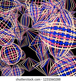 Falling geometric figures. Abstract background with color striped figures for print or banner. Background with falling colorful geometric figures for your design. Vector texture.
