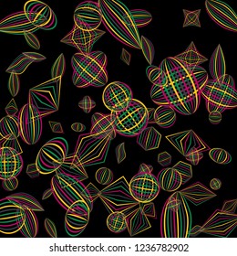 Falling geometric figures. Abstract background with color striped figures for mobile application or print. Background with falling colorful geometric figures for your design. Vector texture.