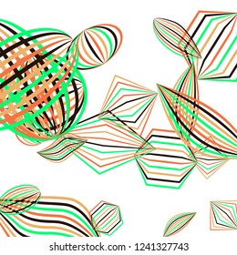 Falling geometric figures. Abstract background with color striped figures for poster or mobile application. Background with falling color striped geometric figures for your design. Vector texture.