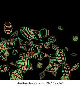 Falling geometric figures. Abstract background with color striped figures for print or banner. Background with falling colorful geometric figures for your design. Vector texture.