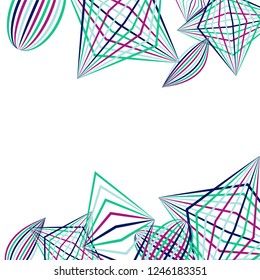 Falling geometric figures. Abstract background with color striped figures for card or poster. Background with falling colorful geometric figures for your design. Vector texture.