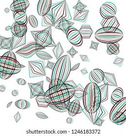 Falling geometric figures. Abstract background with color striped figures for card or poster. Background with falling color striped geometric figures for your design. Vector texture.