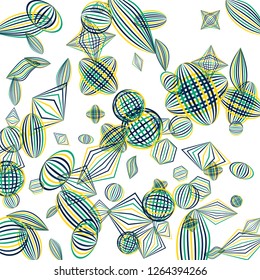 Falling geometric figures. Abstract background with color striped figures for poster or mobile application. Background with falling color striped geometric figures for your design. Vector texture.