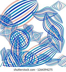 Falling geometric figures. Abstract background with color striped figures for poster or mobile application. Background with falling color striped geometric figures for your design. Vector texture.