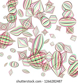 Falling geometric figures. Abstract background with color striped figures for banner or print. Background with falling color striped geometric figures for your design. Vector texture.