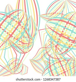Falling geometric figures. Abstract background with color striped figures for card or poster. Background with falling color striped geometric figures for your design. Vector texture.