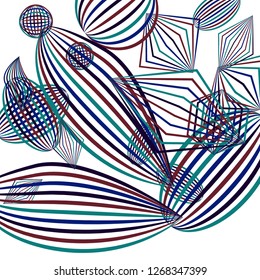 Falling geometric figures. Abstract background with color striped figures for mobile application or banner. Background with falling color striped geometric figures for your design. Vector texture.