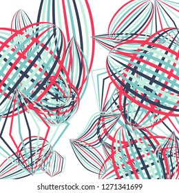 Falling geometric figures. Abstract background with color striped figures for card or poster. Background with falling color striped geometric figures for your design. Vector texture.