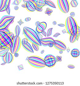 Falling geometric figures. Abstract background with color striped figures for poster or mobile application. Background with falling color striped geometric figures for your design. Vector texture.