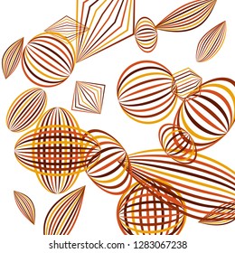 Falling geometric figures. Abstract background with color striped figures for banner or print. Background with falling color striped geometric figures for your design. Vector texture.