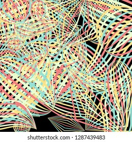 Falling geometric figures. Abstract background with color striped figures for poster or mobile application. Background with falling colorful geometric figures for your design. Vector texture.