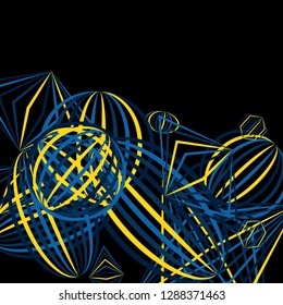 Falling geometric figures. Abstract background with color striped figures for poster or mobile application. Background with falling colorful geometric figures for your design. Vector texture.