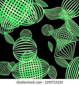 Falling geometric figures. Abstract background with color striped figures for card or poster. Background with falling colorful geometric figures for your design. Vector texture.
