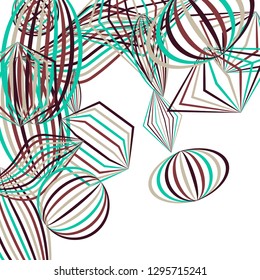 Falling geometric figures. Abstract background with color striped figures for mobile application or banner. Background with falling color striped geometric figures for your design. Vector texture.