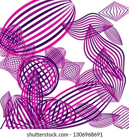 Falling geometric figures. Abstract background with color striped figures for banner or print. Background with falling color striped geometric figures for your design. Vector texture.