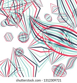 Falling geometric figures. Abstract background with color striped figures for banner or print. Background with falling color striped geometric figures for your design. Vector texture.