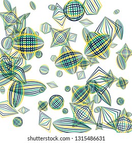 Falling geometric figures. Abstract background with color striped figures for mobile application or banner. Background with falling color striped geometric figures for your design. Vector texture.