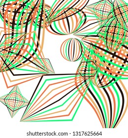 Falling geometric figures. Abstract background with color striped figures for mobile application or banner. Background with falling color striped geometric figures for your design. Vector texture.